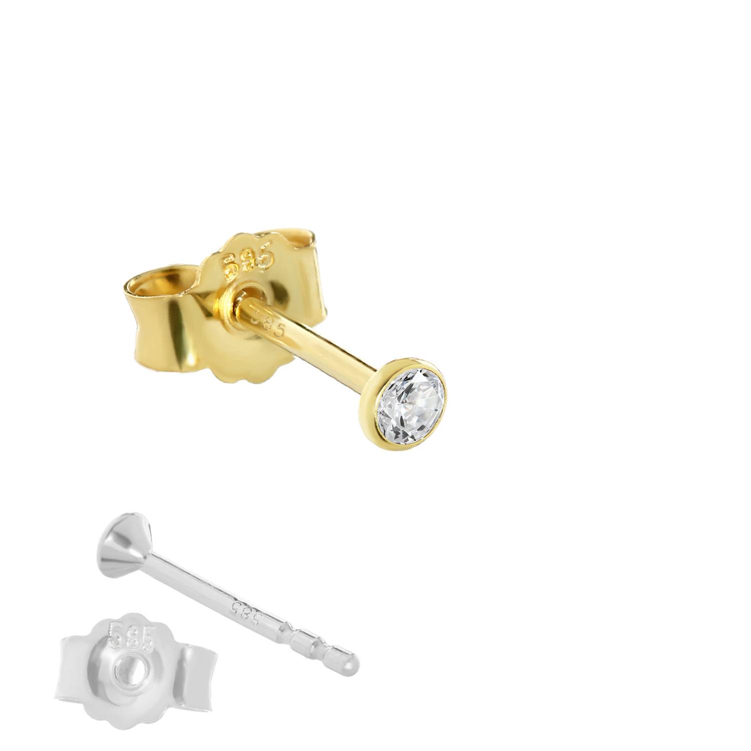 585 Gelb Gold Single Ohrstecker Kelch Gelb Gold Zirkonia Ohrring Einzel Herren